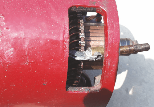 Starter motor with broken dry joint on battery connection post