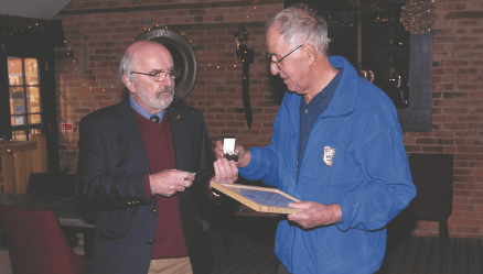 Club Director George Wilder (left) present Bernard with his Marque of Friendship award.